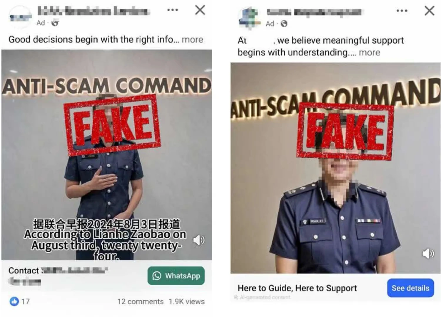 Falsche Facebook-Werbung der Polizei Singapur zur Rückholung