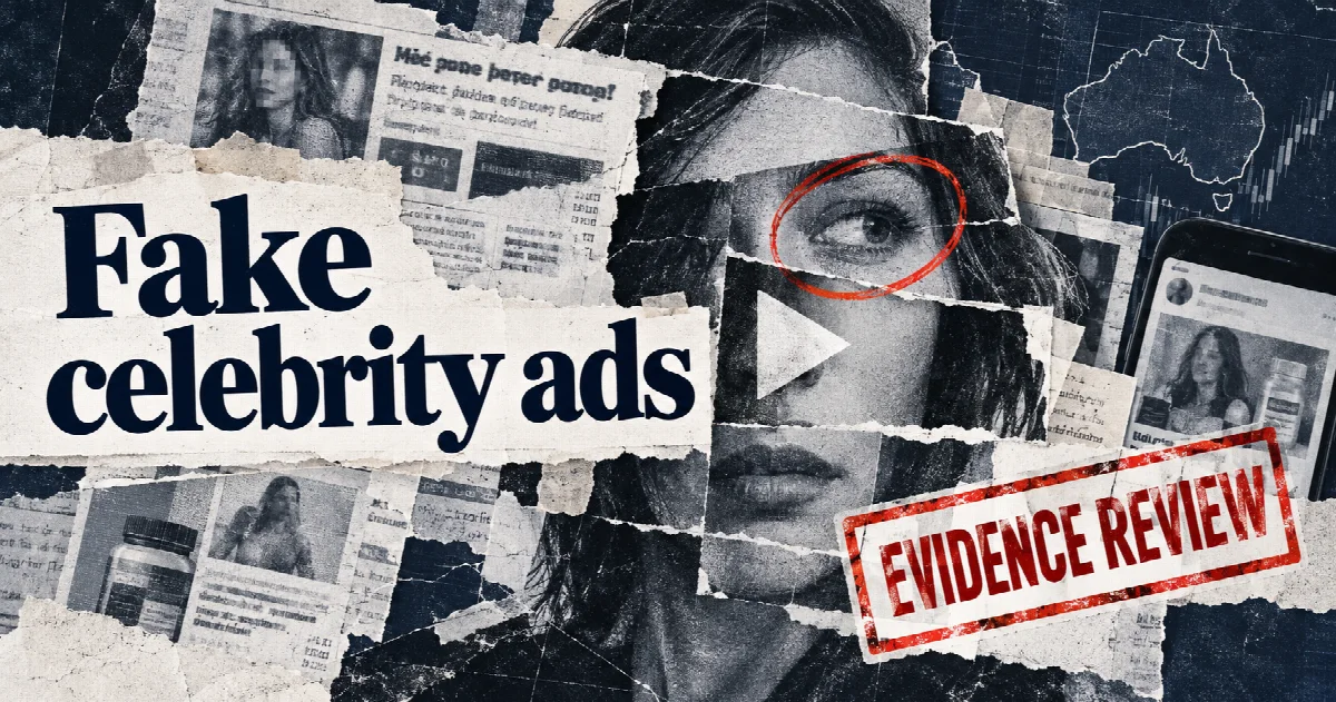 Editorial illustration: Fake celebrity investment ads: ASIC's warning and your next checks