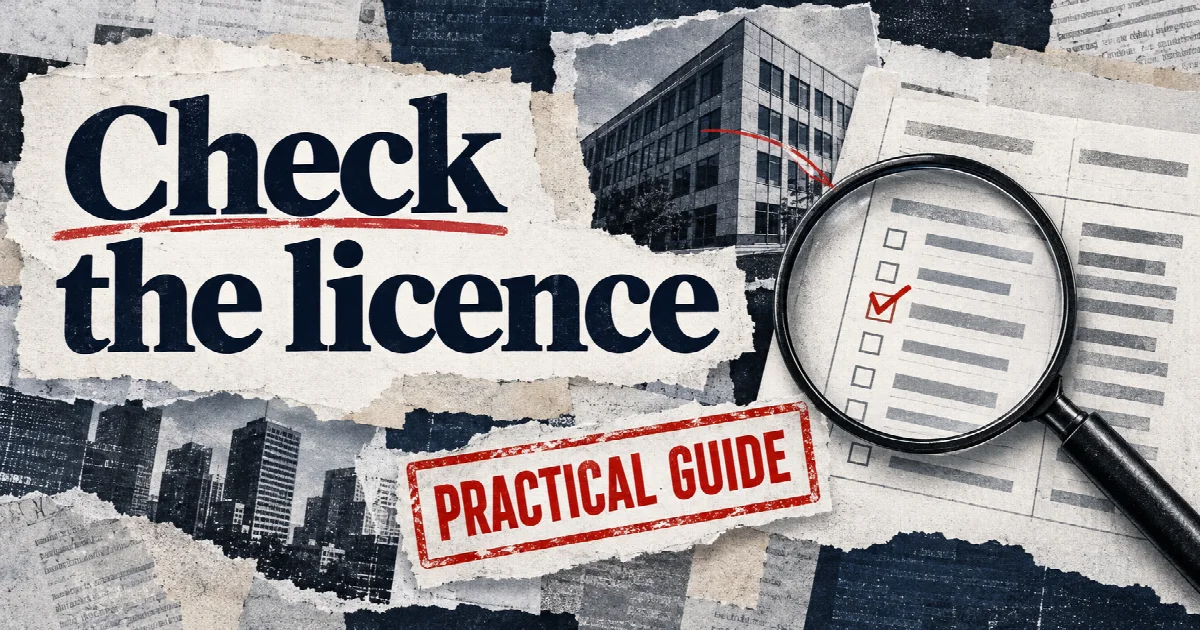 Editorial illustration: How to check if a broker is really licensed